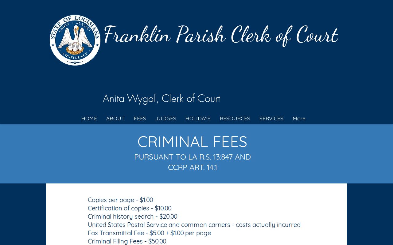 Franklin Parish criminal records source for a 24-hour release check