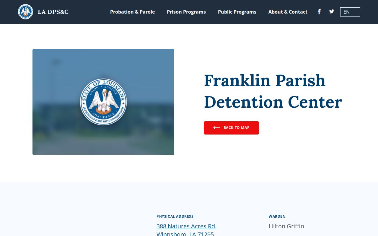 Franklin Parish Detention Center official release contact record